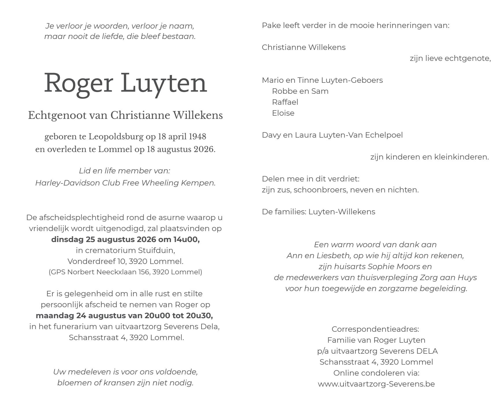 Letter Of Condolence