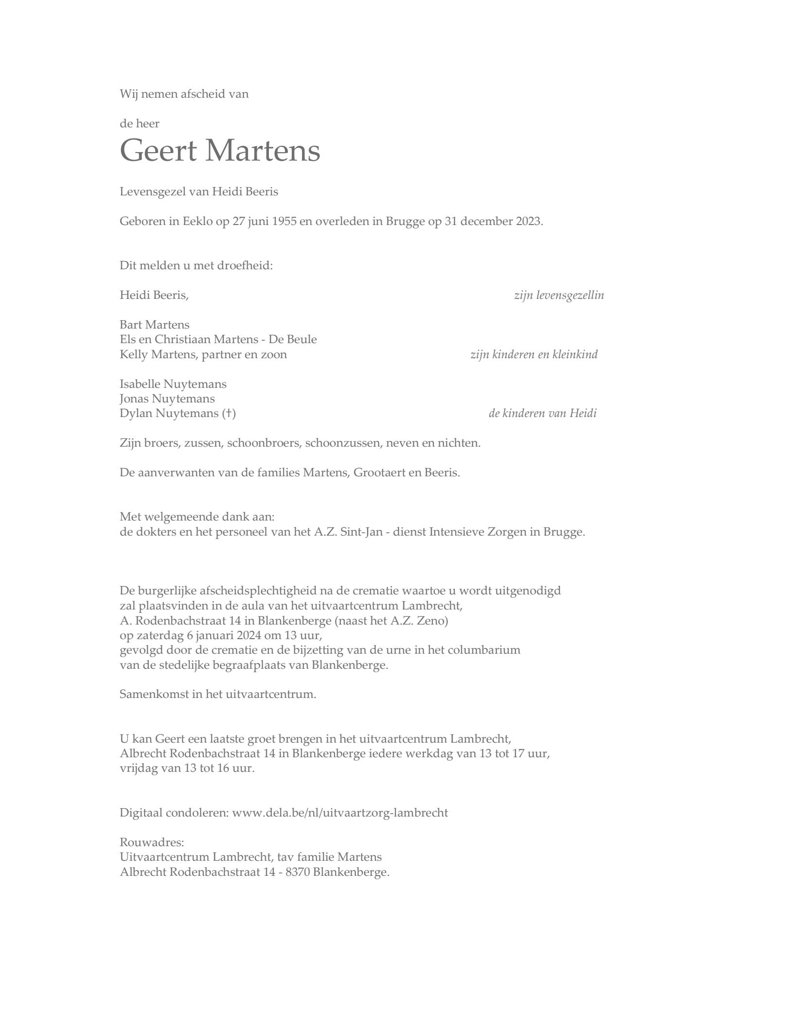 Letter Of Condolence