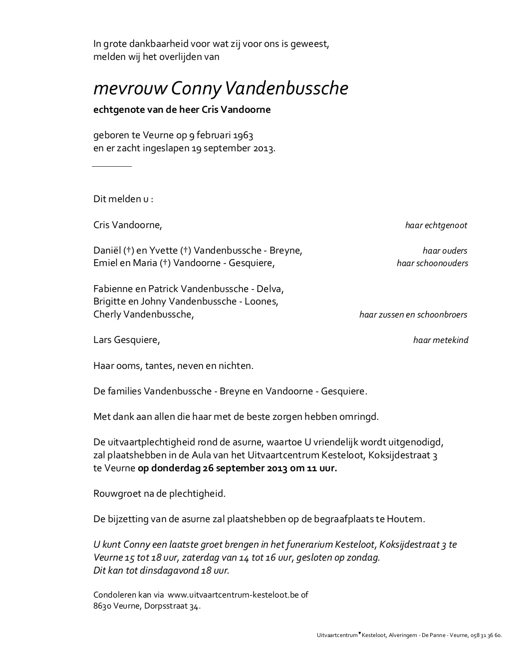 Letter Of Condolence